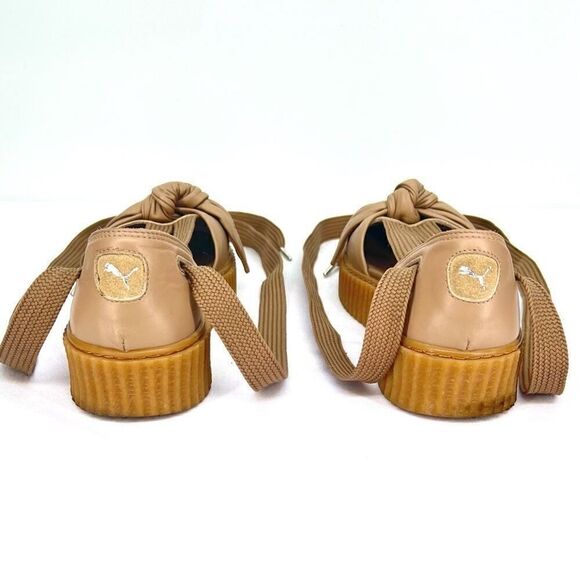 Fenty X Puma Rihanna Bow Creeper Ankle Laced Tan Leather Platform Sandals 7.5 - Picture 10 of 11